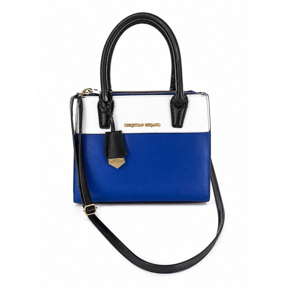 Christian Siriano Blue White Satchel Crossbody Bag Structured Top Handle - Picture 2 of 16